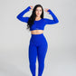 VELO seamless blue activewear set long sleeve crop top and leggings full body studio