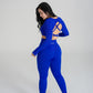 VELO blue seamless activewear set back view studio