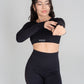 VELO black seamless activewear set front view studio