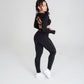 VELO black seamless activewear set side view studio