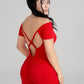 VELO seamless red jumpsuit back view cross-back sculpting activewear