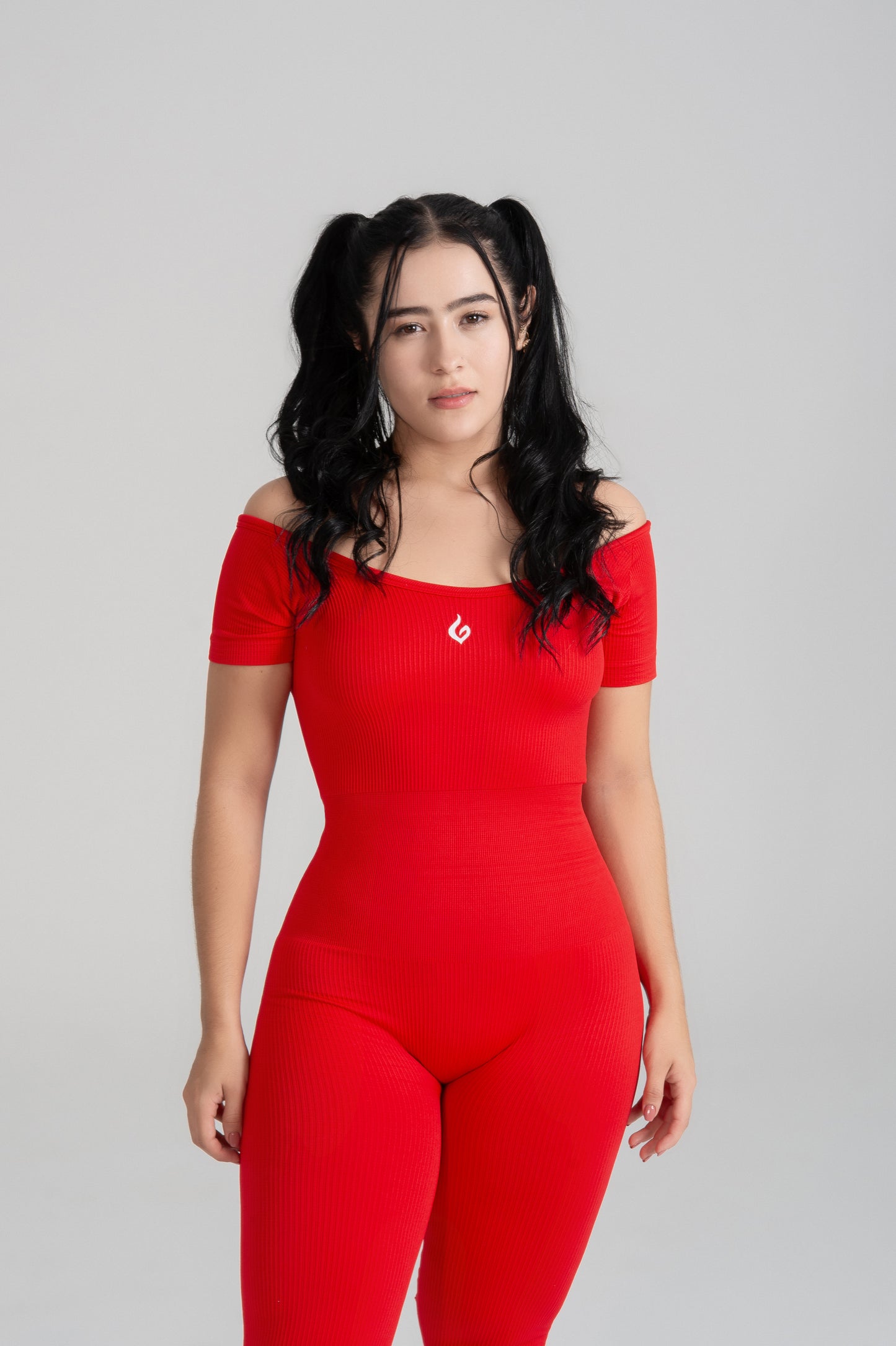 VELO seamless red jumpsuit front view